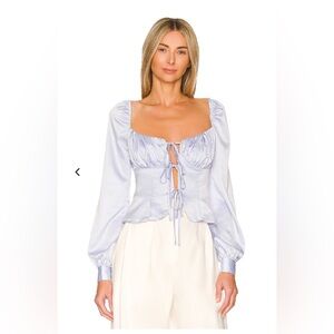 New MAJORELLE baby blue Satin Puff Sleeve Top